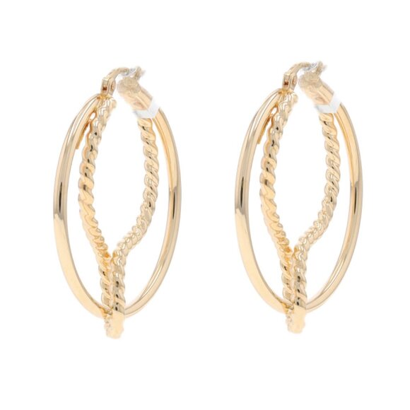Yellow Gold Nautical Rope Hoop Earrings - 14k Circle Twist Pierced